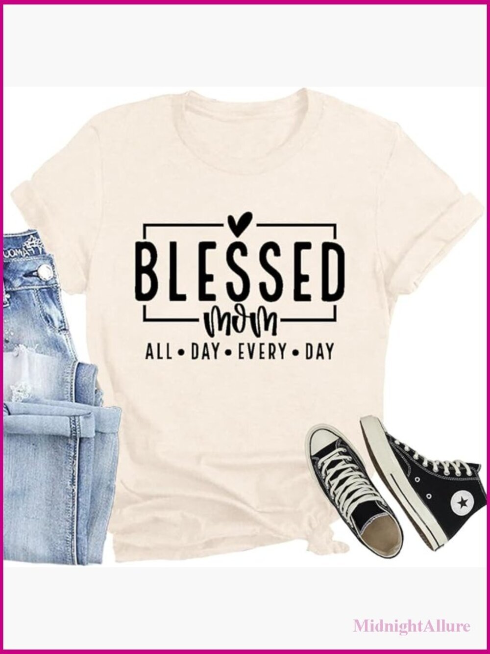 Blessed Mom All Day Every Day Letter Print Crew Neck Tee Short Sleeve